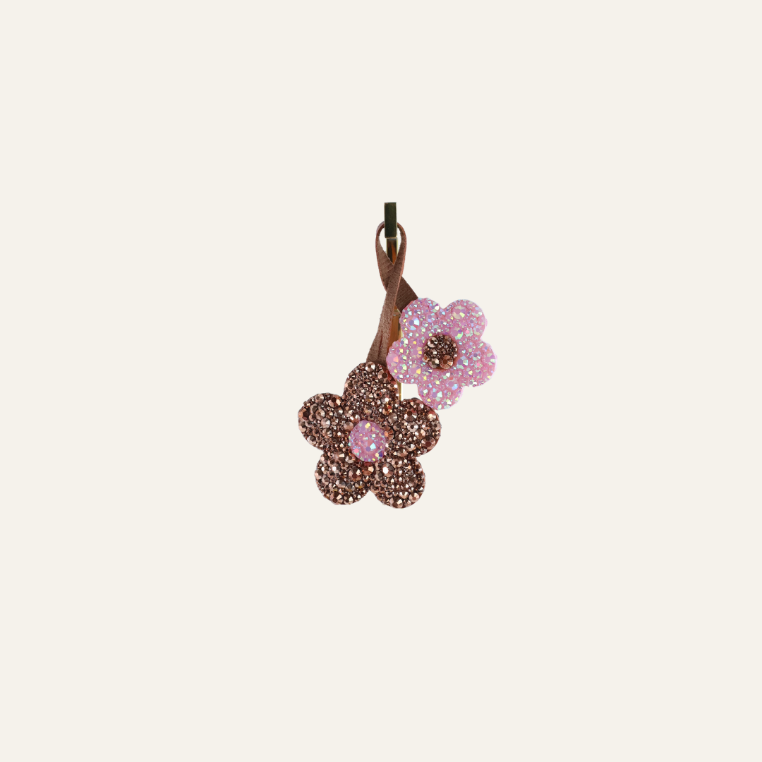 Glinsterende Bloemen Tasbedel & Sleutelhanger