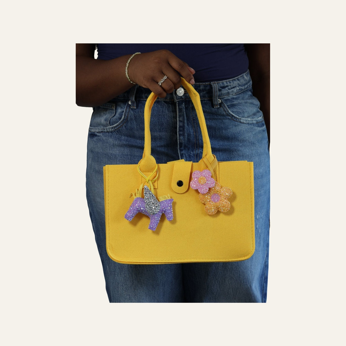 Glinsterende Bloemen Tasbedel & Sleutelhanger