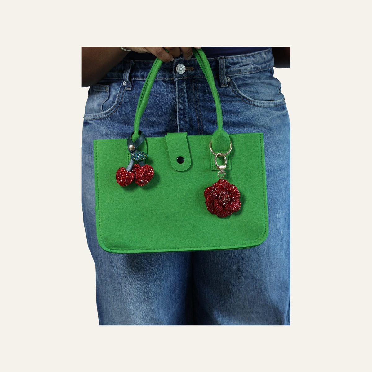 Glinsterende Kersen Tasbedel & Sleutelhanger