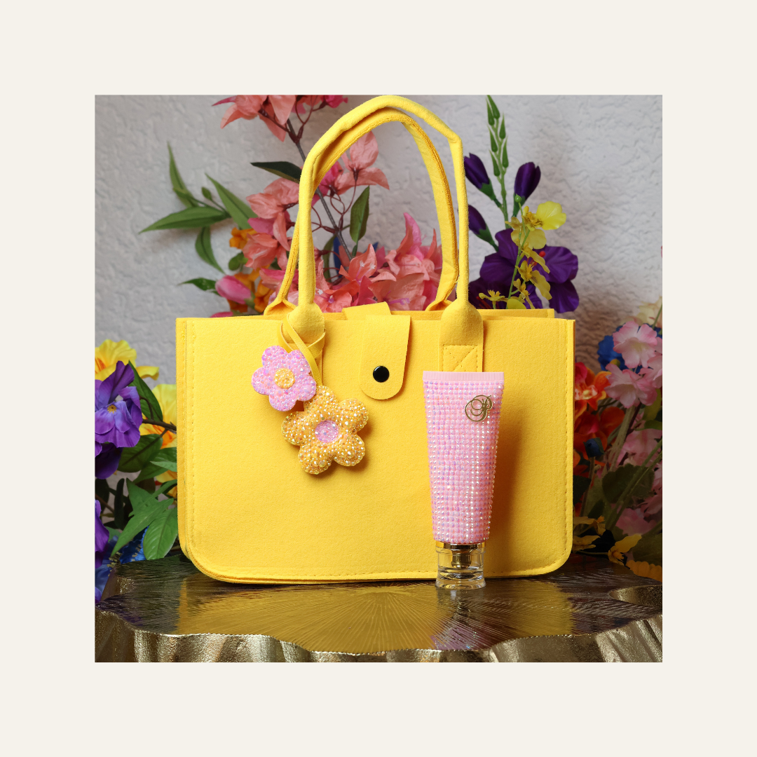 Glinsterende Bloemen Tasbedel & Sleutelhanger